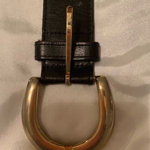 Black full grain leather belt with gold geometric brass detailing